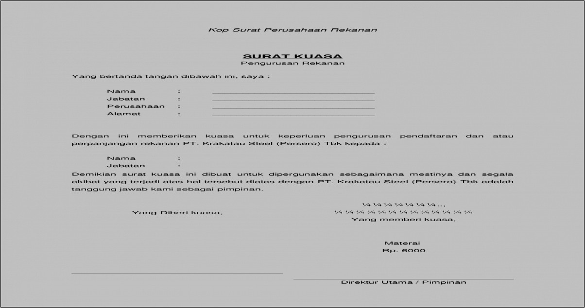 Contoh Surat Kuasa Direksi Orang Asing Untuk Menandatangani Perjanjian Kerja