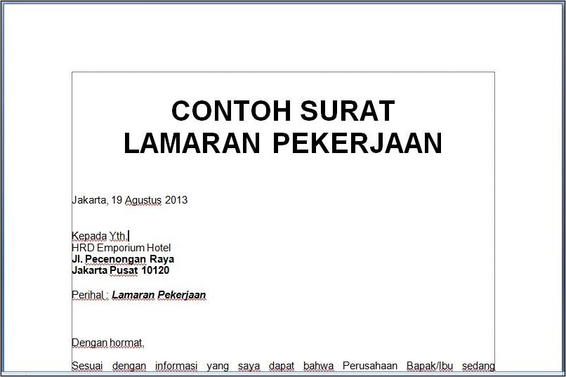 Contoh Surat Lamaan Kerja Dan Riwayat Hidup