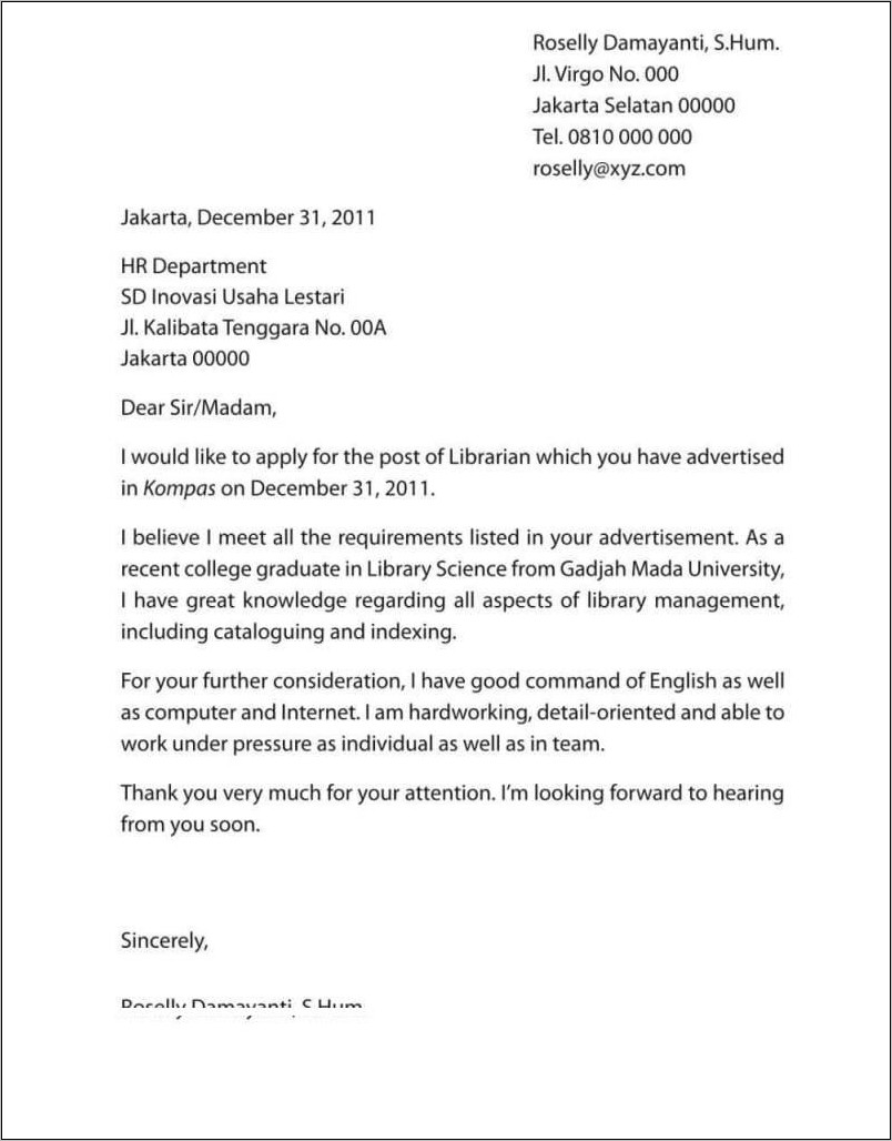 Contoh Surat Lamara Kerja Menarik