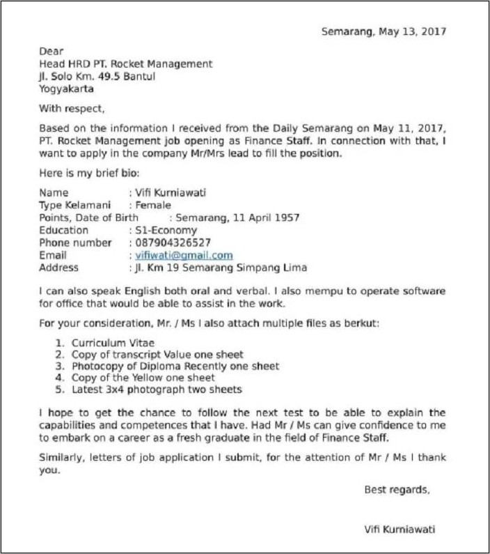 Contoh Surat Lamara Kerja Pertamina