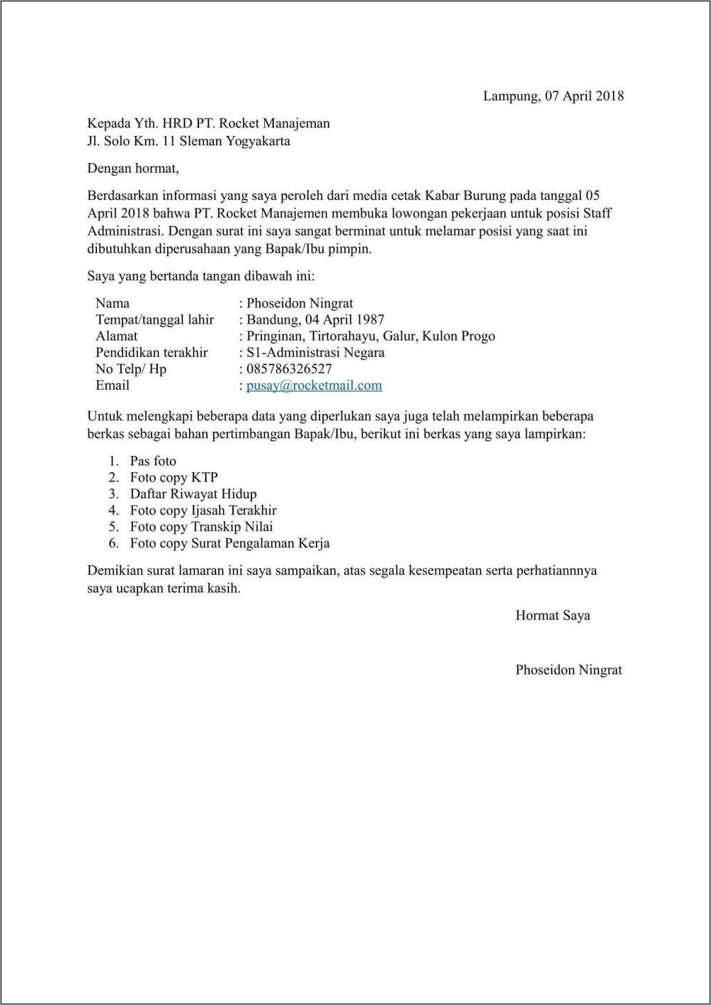 Contoh Surat Lamara Pekerjaan Yang Benar