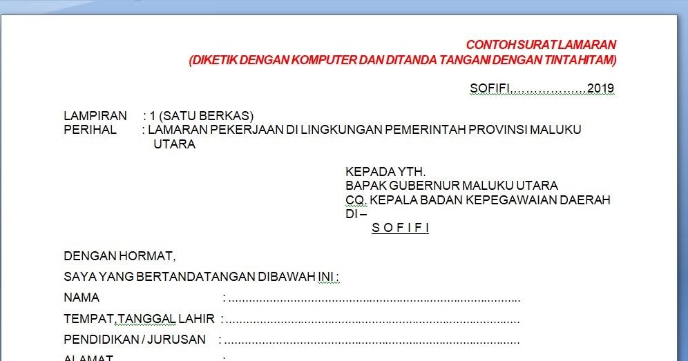 Contoh Surat Lamaran Cpns Kab Luwu Utara 2019