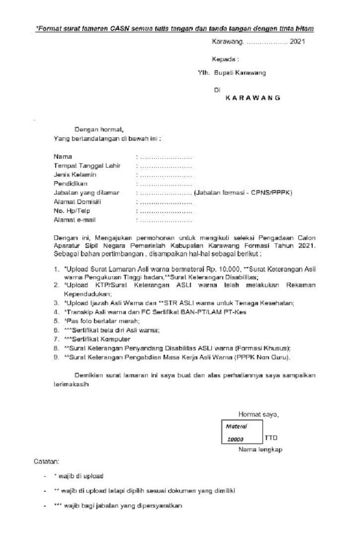 Contoh Surat Lamaran Cpns Kabupaten Cianjur