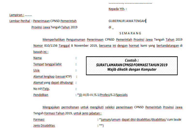 Contoh Surat Lamaran Cpns Kabupaten Kudus 2019