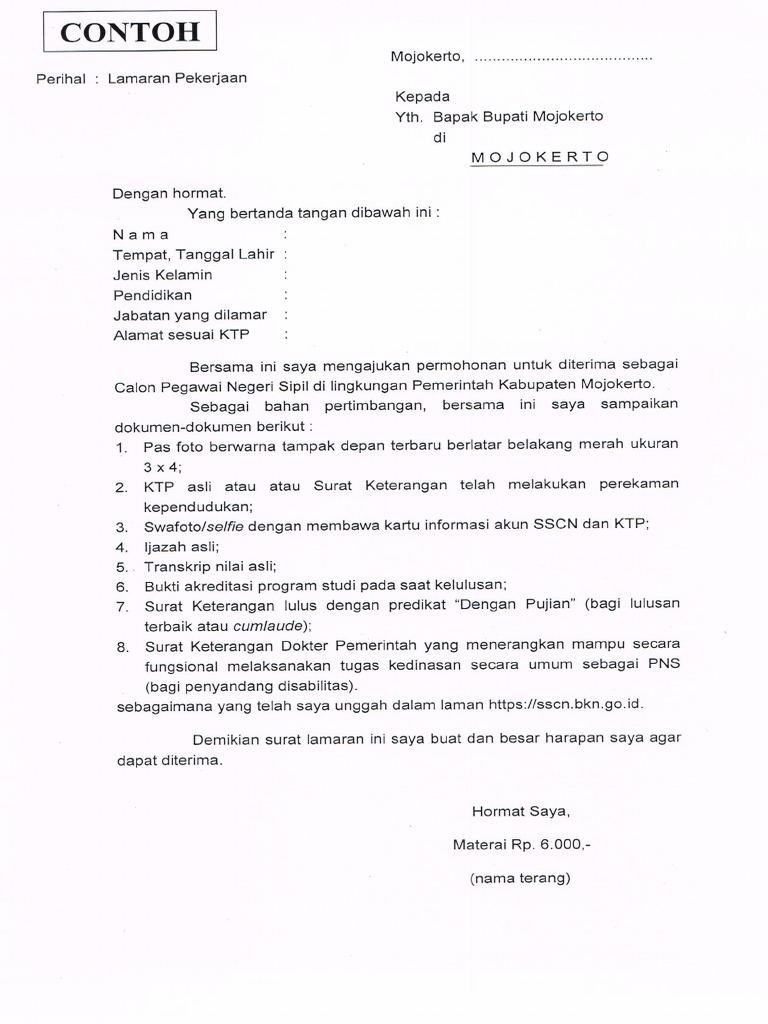 Contoh Surat Lamaran Cpns Kabupaten Madiun