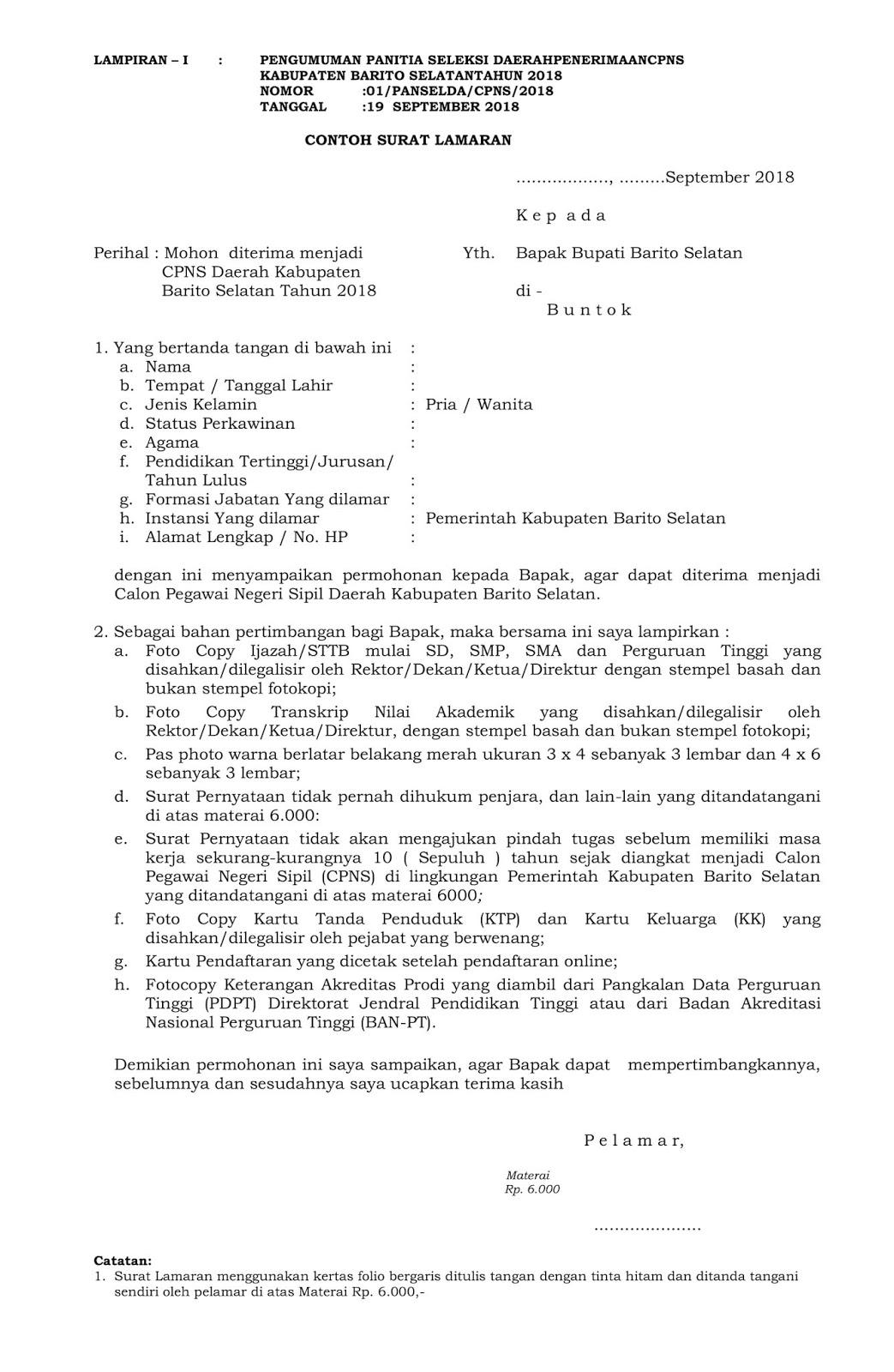 Contoh Surat Lamaran Cpns Kabupaten Pangkep