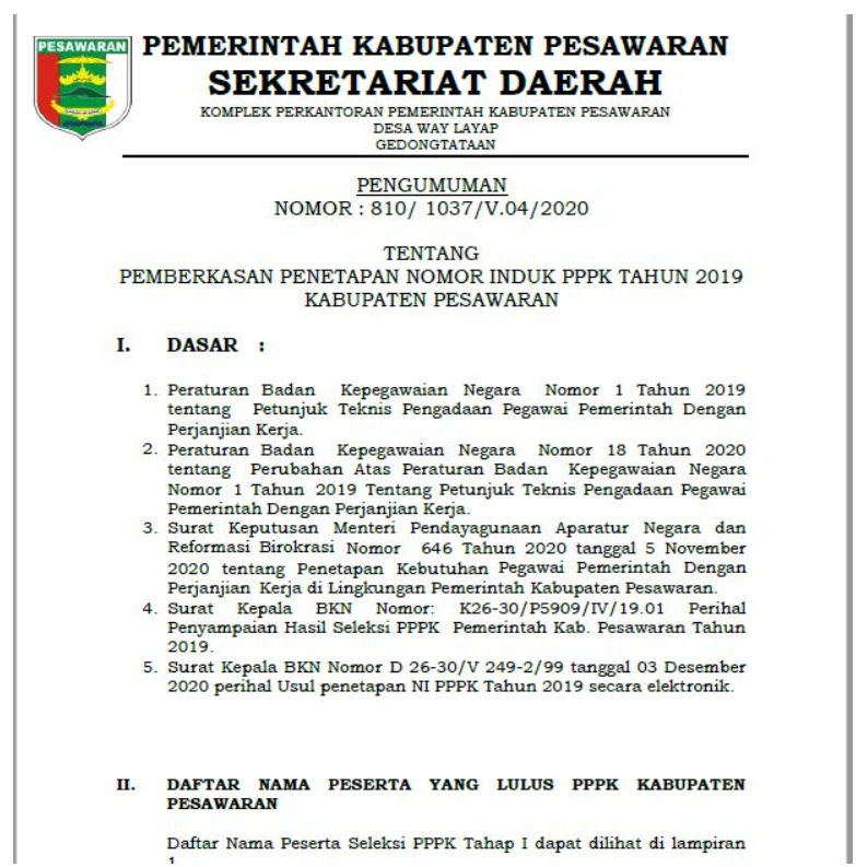 Contoh Surat Lamaran Cpns Kabupaten Pesawaran 2019