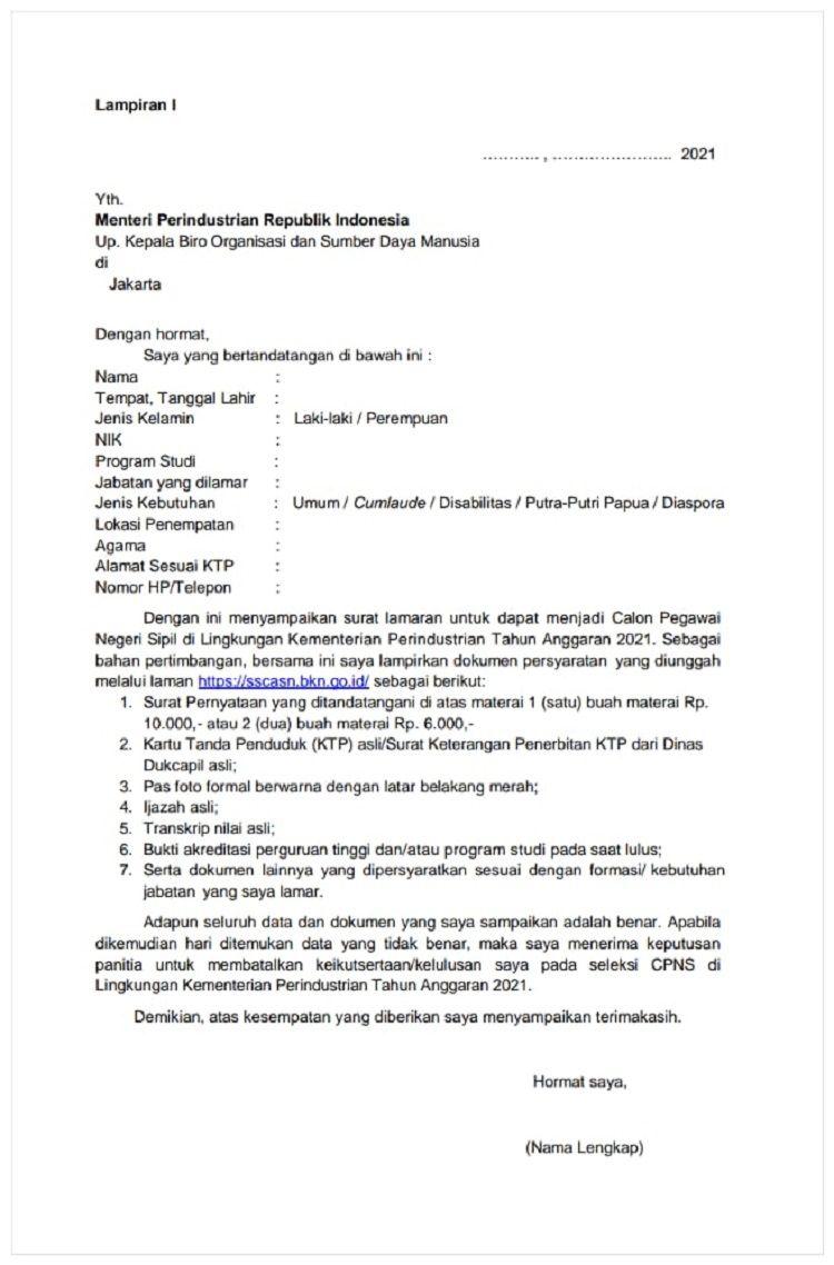 Contoh Surat Lamaran Cpns Kabupaten Sragen