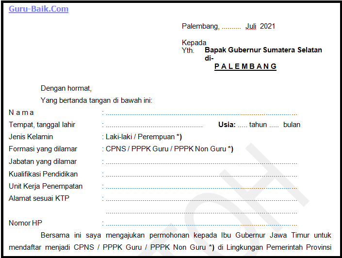 Contoh Surat Lamaran Cpns Kabupaten Tulis Tangan