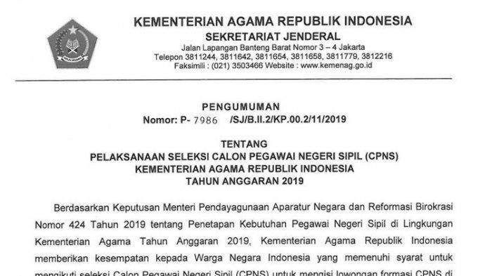 Contoh Surat Lamaran Cpns Ke Kementerian Agama