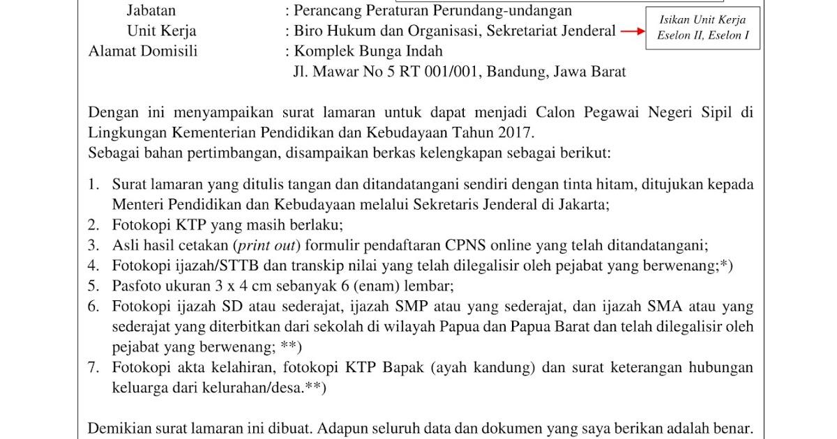 Contoh Surat Lamaran Cpns Kemenristek