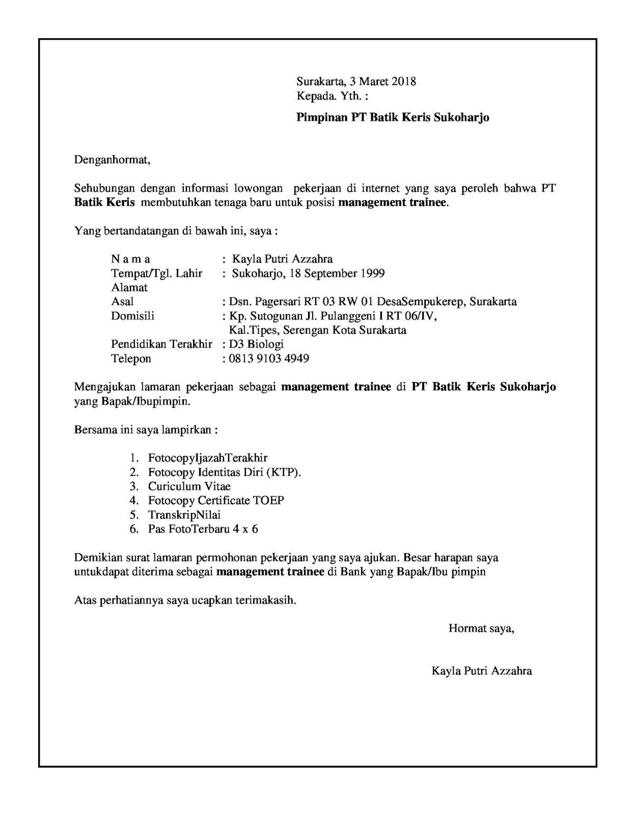 Contoh Surat Lamaran Cpns Kemkes