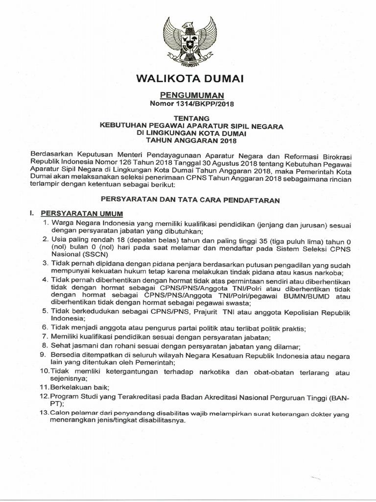 Contoh Surat Lamaran Cpns Kota Dumai 2018