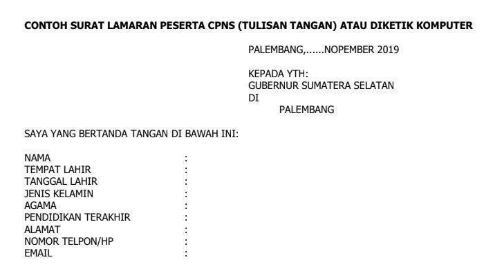 Contoh Surat Lamaran Cpns Kota Prabumulih 2019