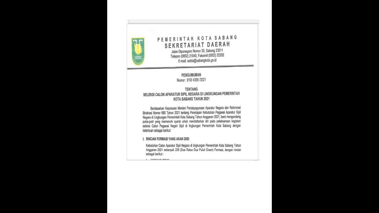 Contoh Surat Lamaran Cpns Kota Sabang