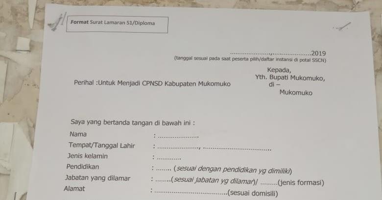 Contoh Surat Lamaran Cpns Mukomuko