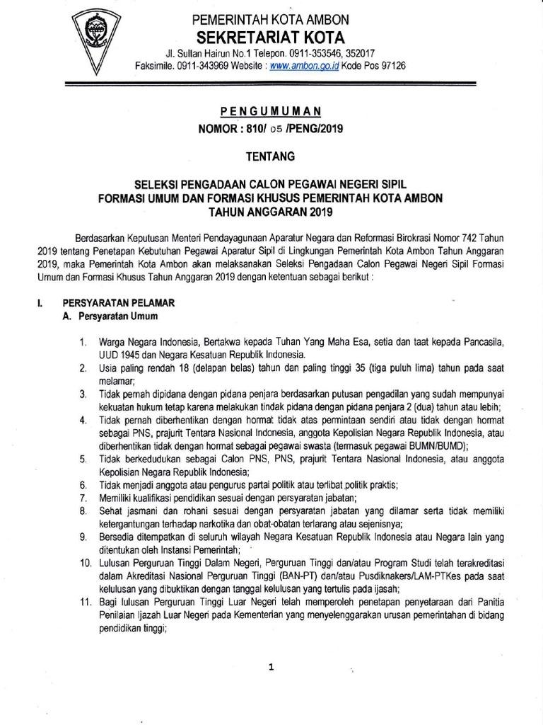Contoh Surat Lamaran Cpns Pemerintah Kota Ambon