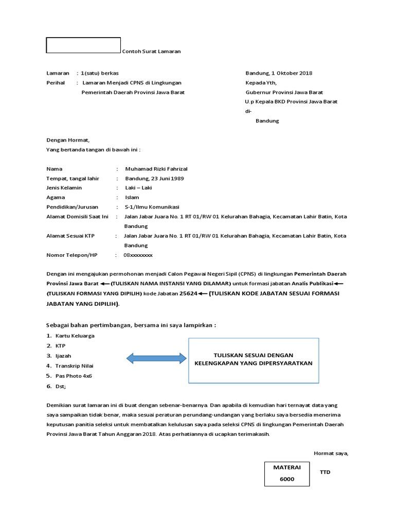 Contoh Surat Lamaran Cpns Pemerintah Kota Bandung