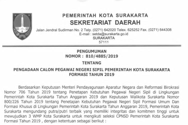 Contoh Surat Lamaran Cpns Pemerintah Kota Palembang 2019