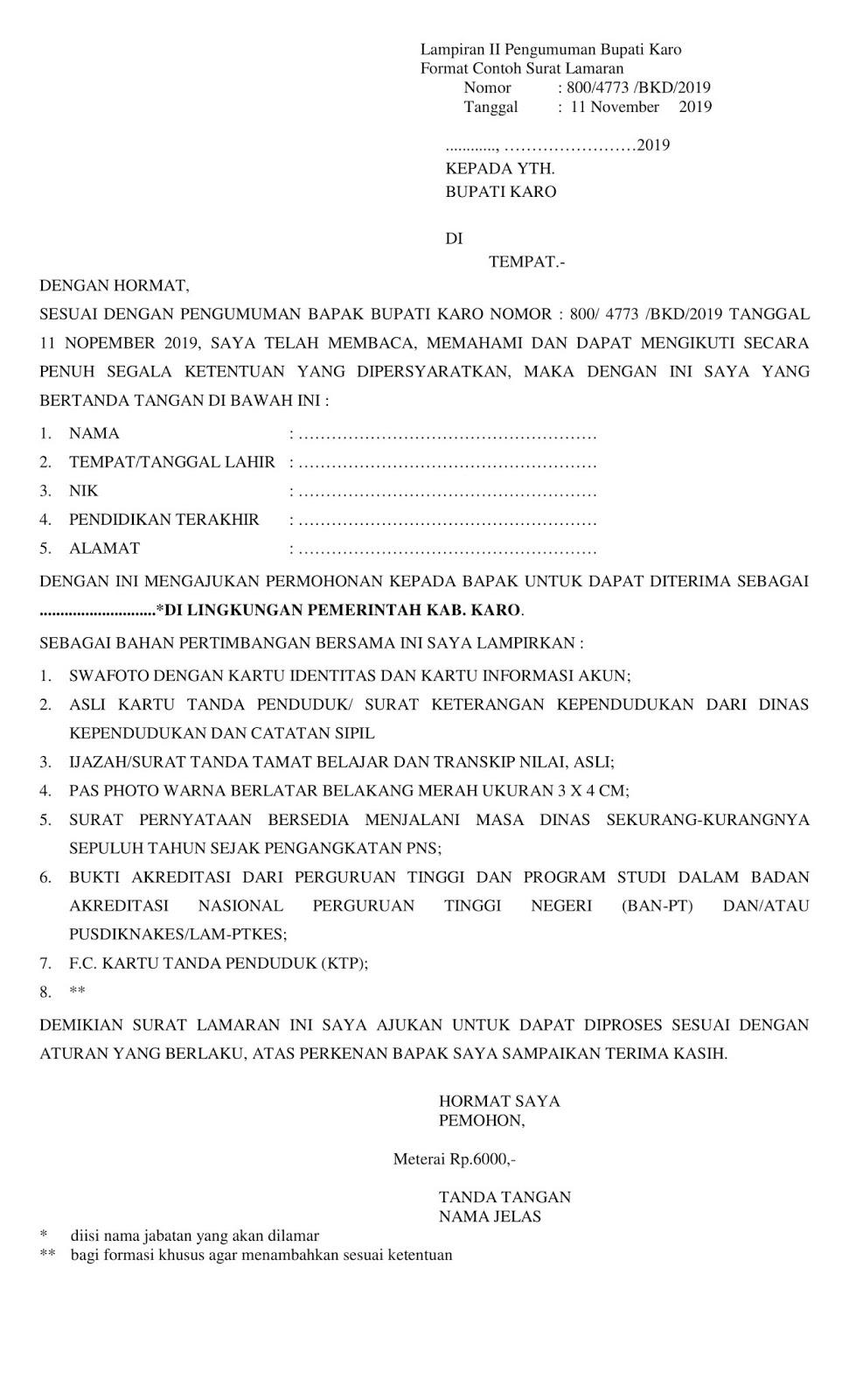 Contoh Surat Lamaran Cpns Pemerintahan Kabupaten Deli Serdang 2019