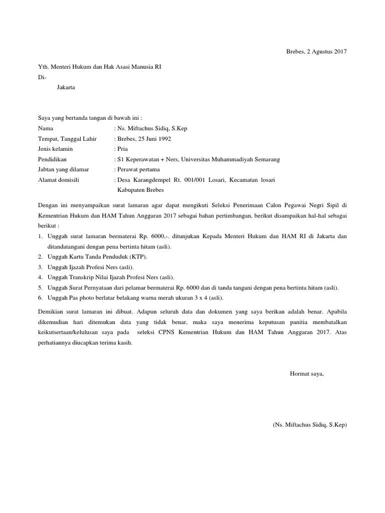 Contoh Surat Lamaran Cpns Perawat 2019