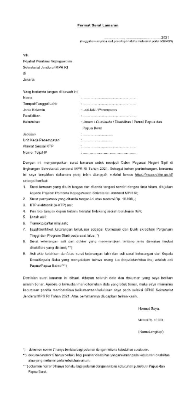 Contoh Surat Lamaran Cpns Pontianak
