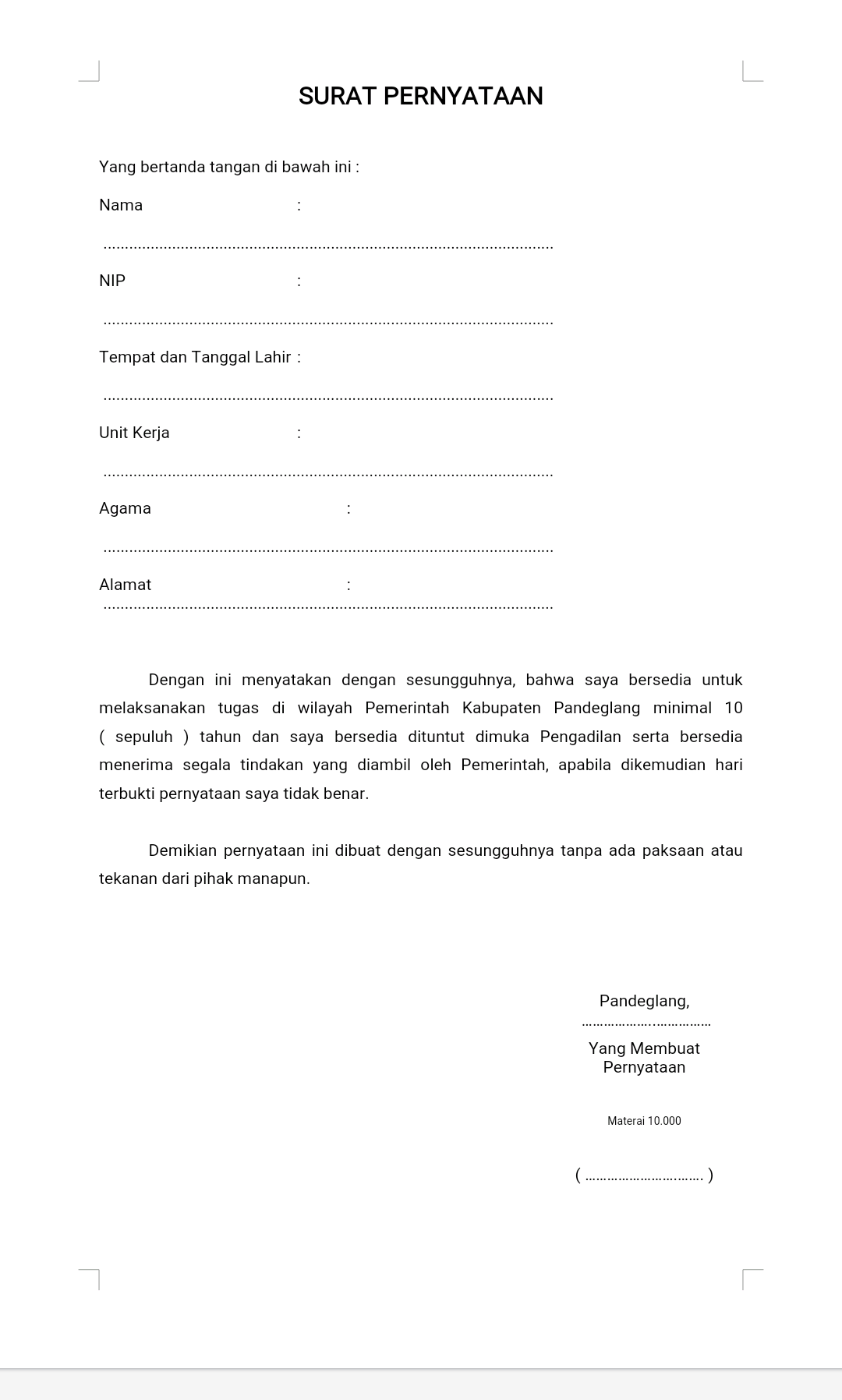 Contoh Surat Lamaran Cpns Pppk 2019