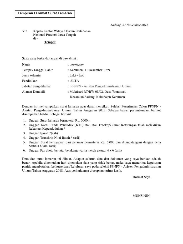 Contoh Surat Lamaran Cpns Provinsi Jateng 2019 Pdf