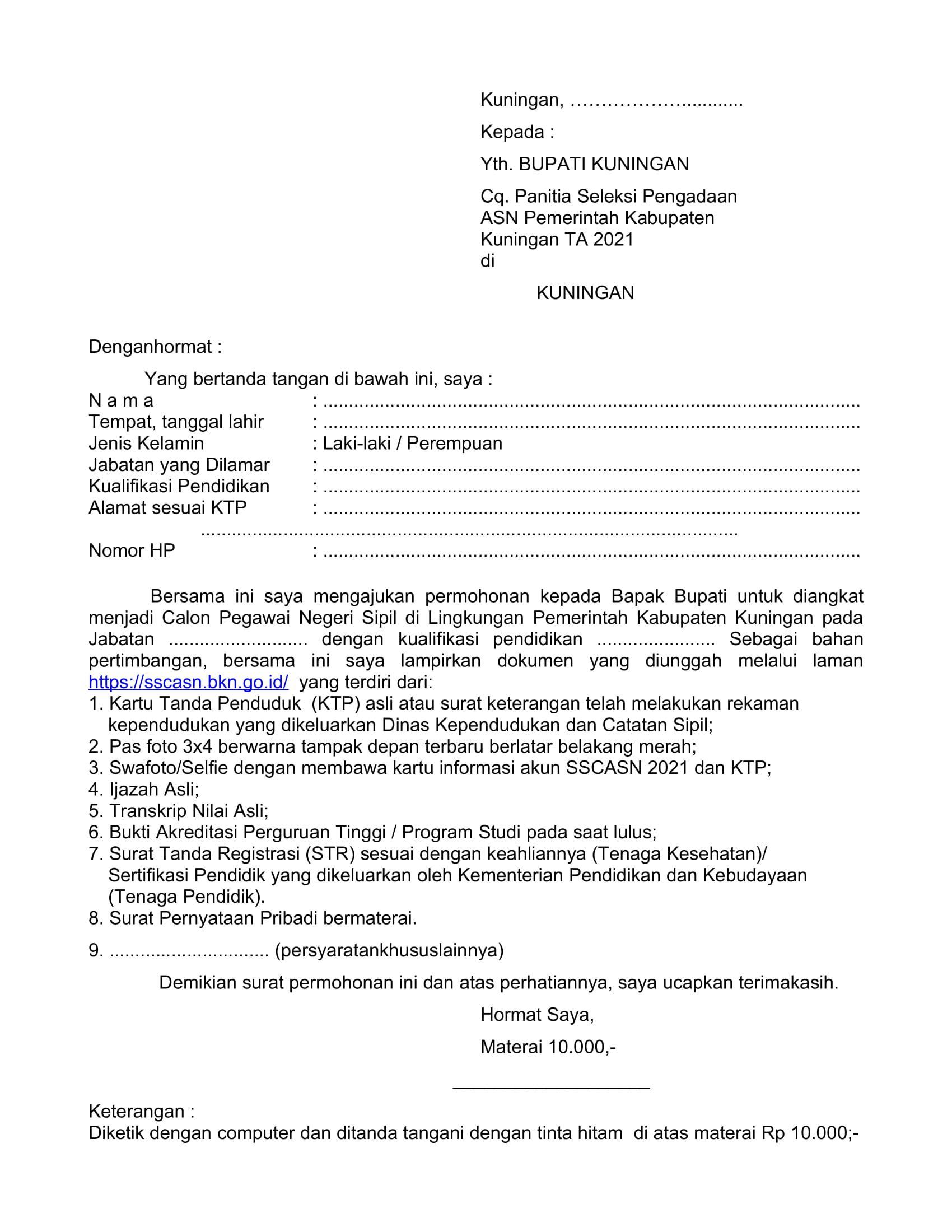 Contoh Surat Lamaran Cpns Provinsi Riau 2019 Pdf