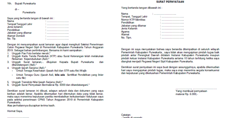 Contoh Surat Lamaran Cpns Purwakarta 2019