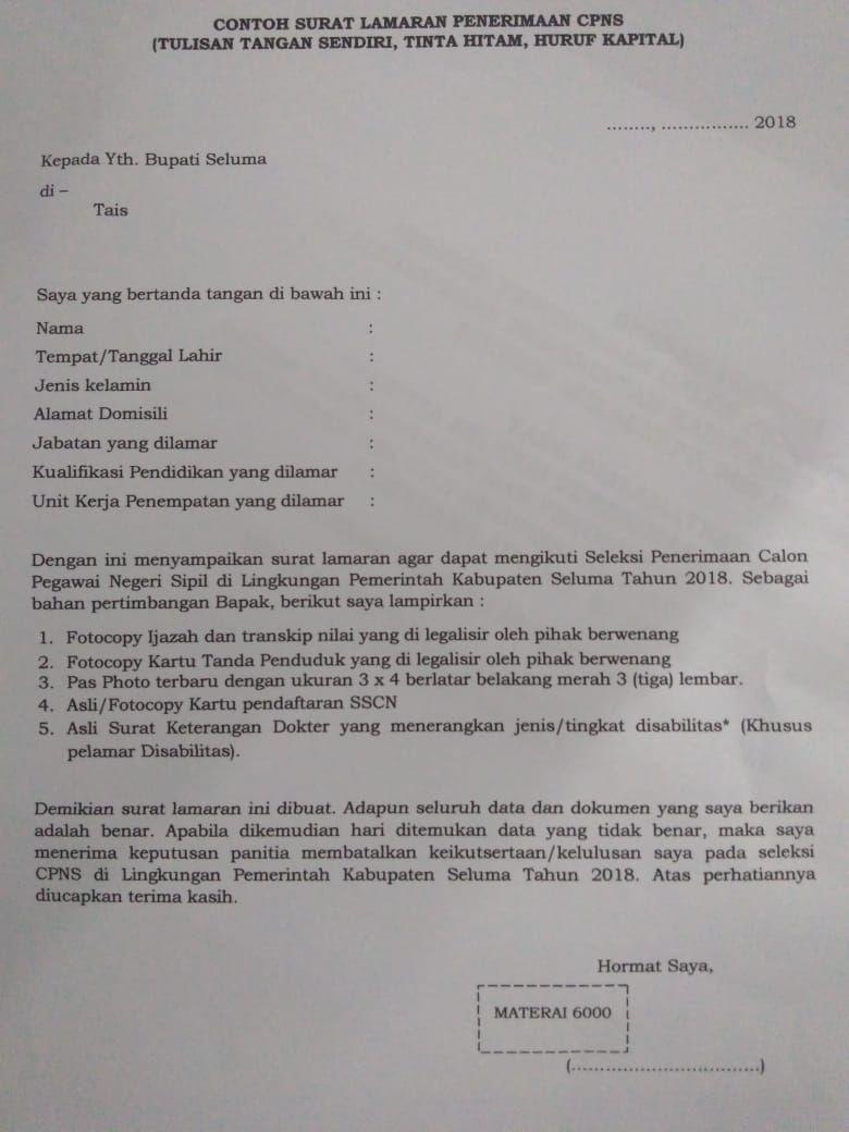 Contoh Surat Lamaran Cpns Sampang 2019