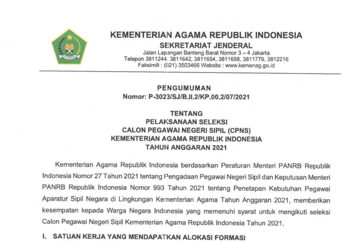 Contoh Surat Lamaran Cpns Untuk Kemenag Dki