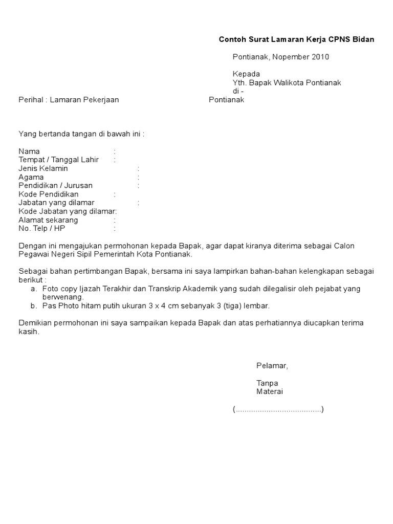 Contoh Surat Lamaran Cpns Untuk Walikota Pdf