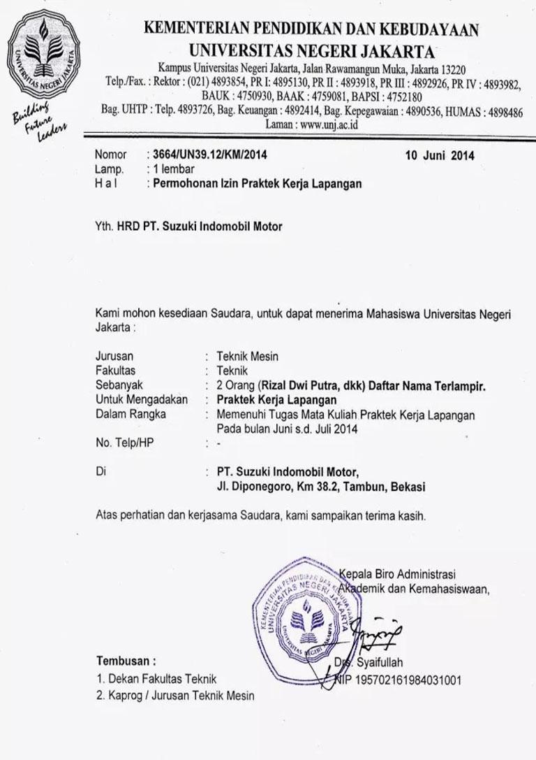 Contoh Surat Lamaran Daftar Kuliah