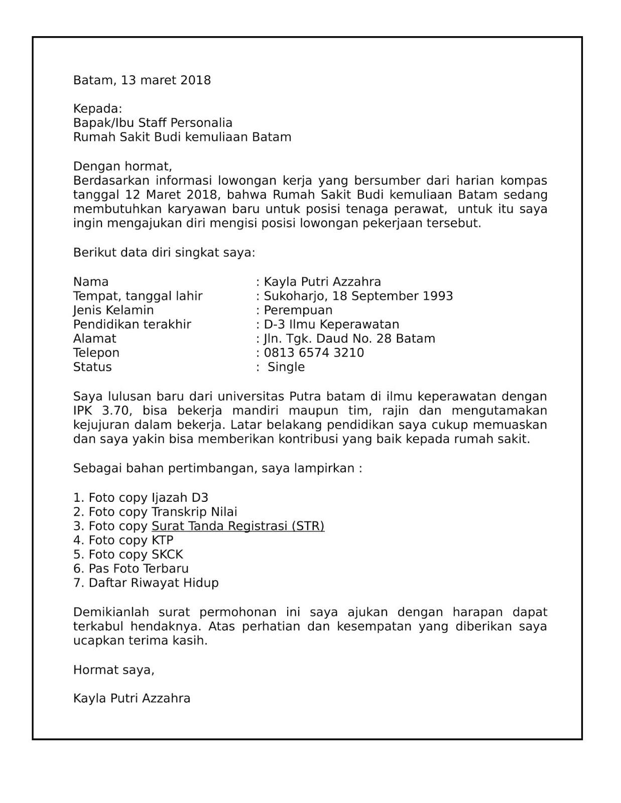 Contoh Surat Lamaran Dan Cv Perawat