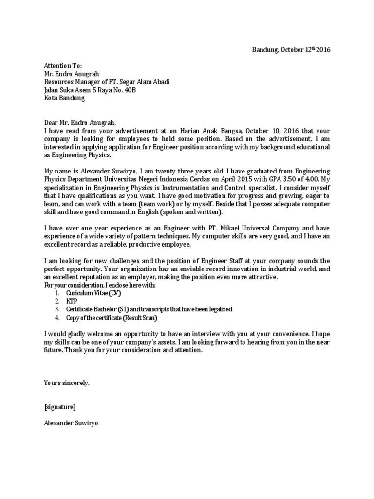Contoh Surat Lamaran Dari Bahasa Inggris