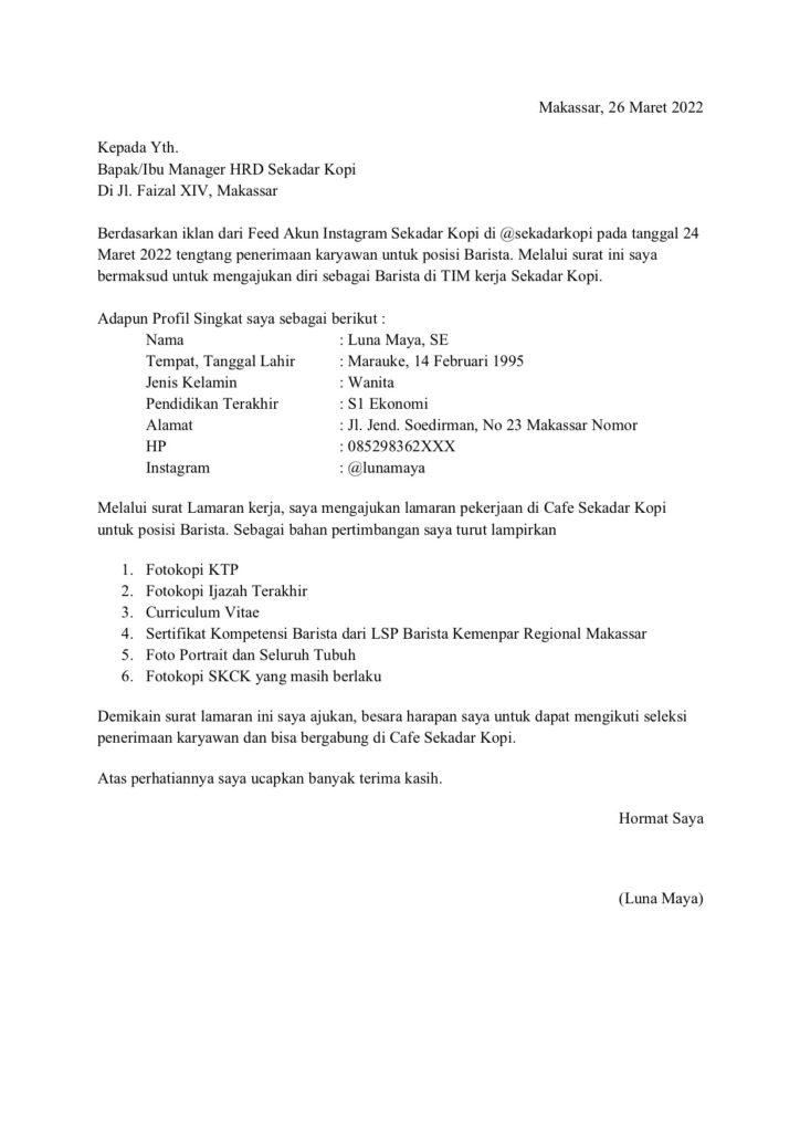 Contoh Surat Lamaran Dari Instagram