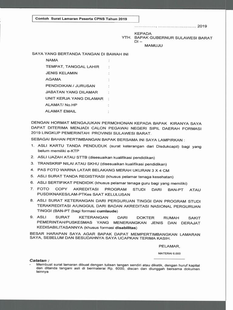 Contoh Surat Lamaran Dengan Materai