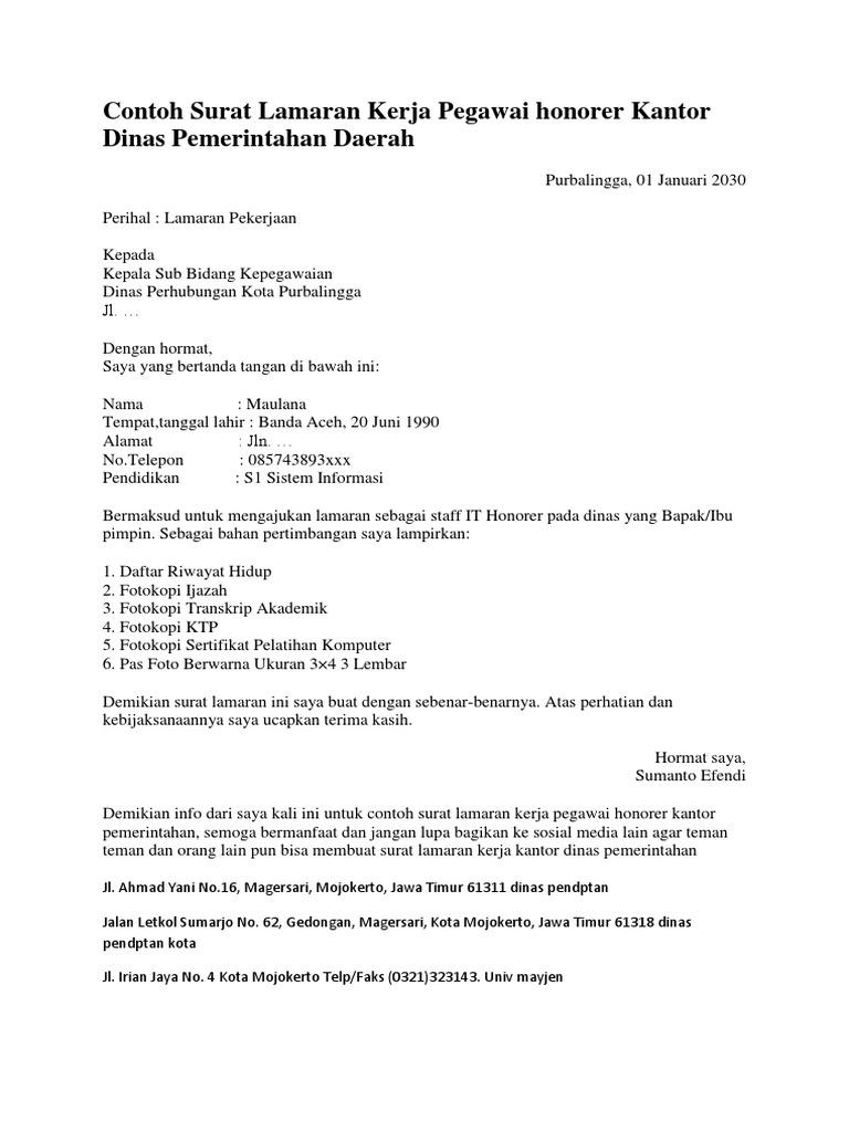 Contoh Surat Lamaran Di Kantor Pertanahan Yang Baik Dan Benar