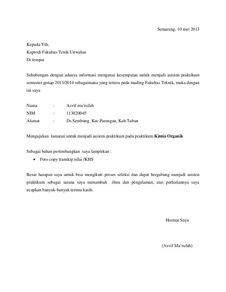 Contoh Surat Lamaran Di Ma