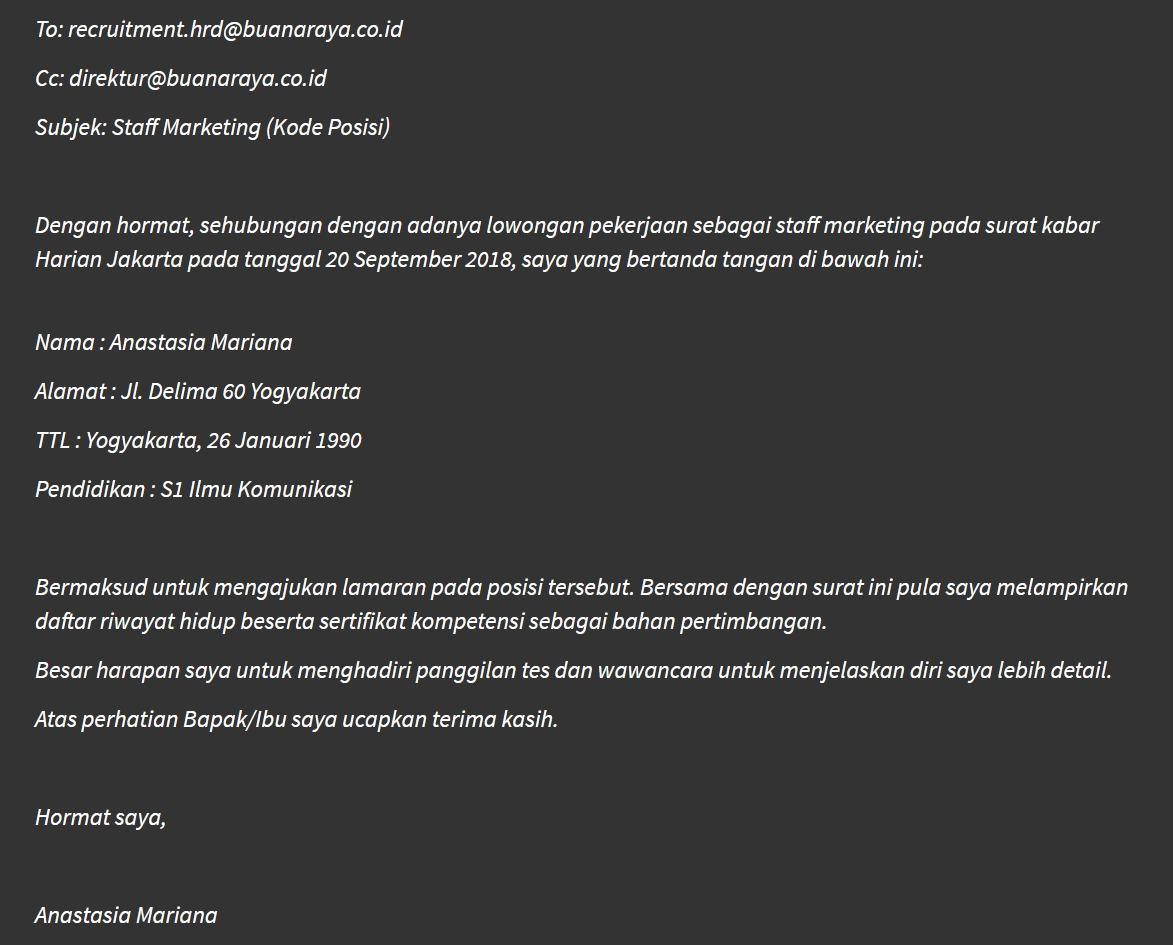Contoh Surat Lamaran Di Perusahaan Dengan Kode Posisi