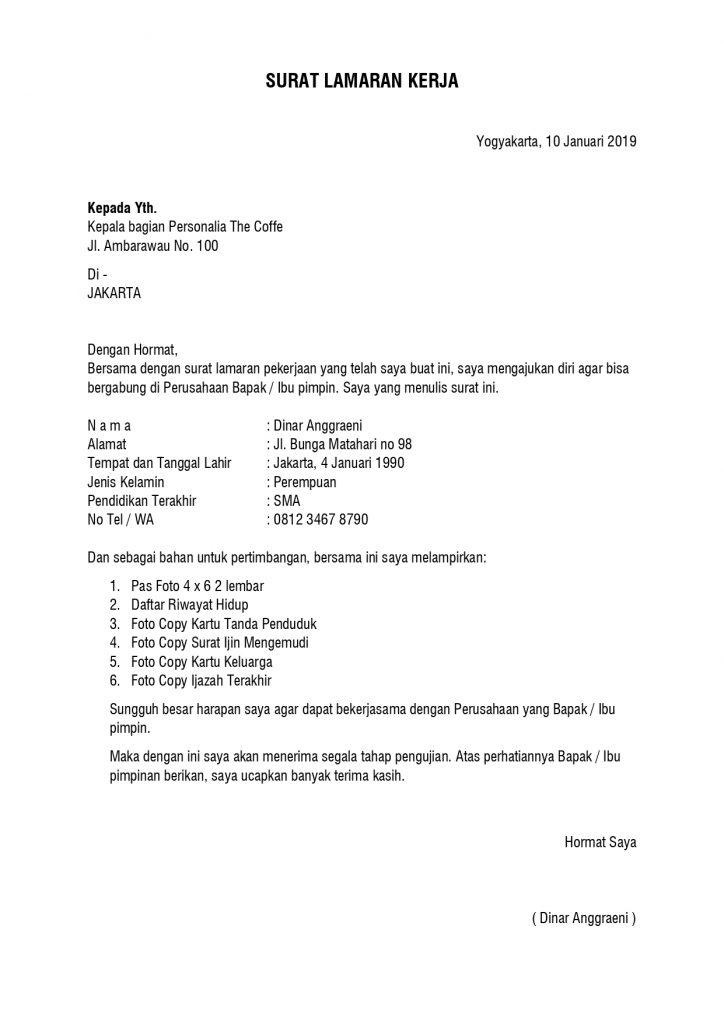 Contoh Surat Lamaran Di Tempat Makan