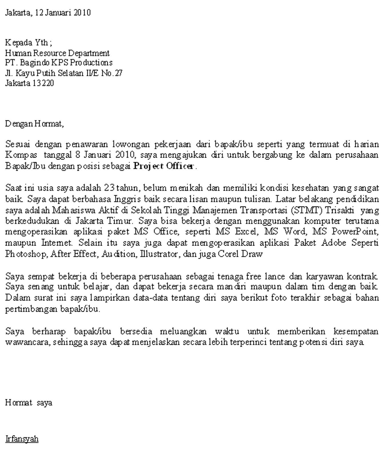Contoh Surat Lamaran Di Tujukan Pt Kinarya Alihdaya Mandiri