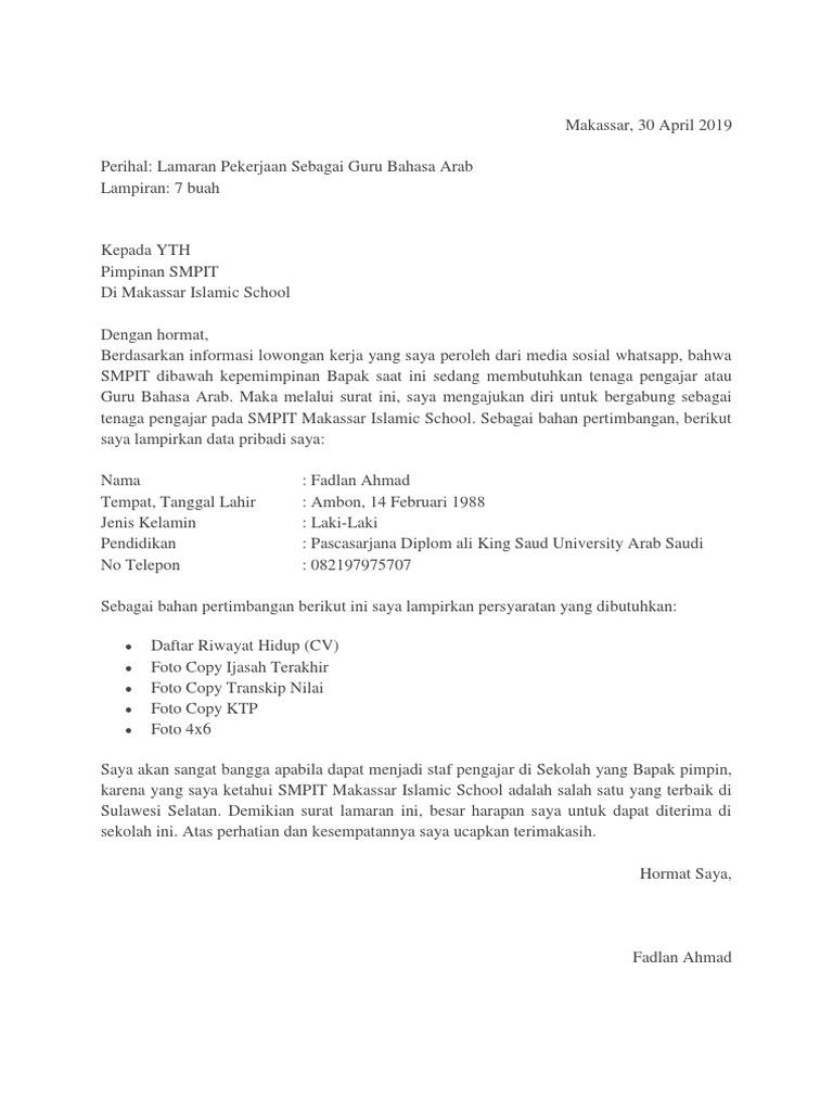 Contoh Surat Lamaran Ekerjaan It
