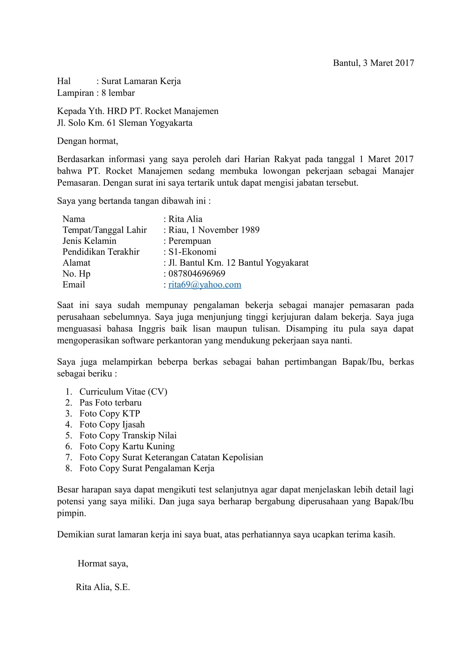 Contoh Surat Lamaran Erja Yang Baik Dan Benar