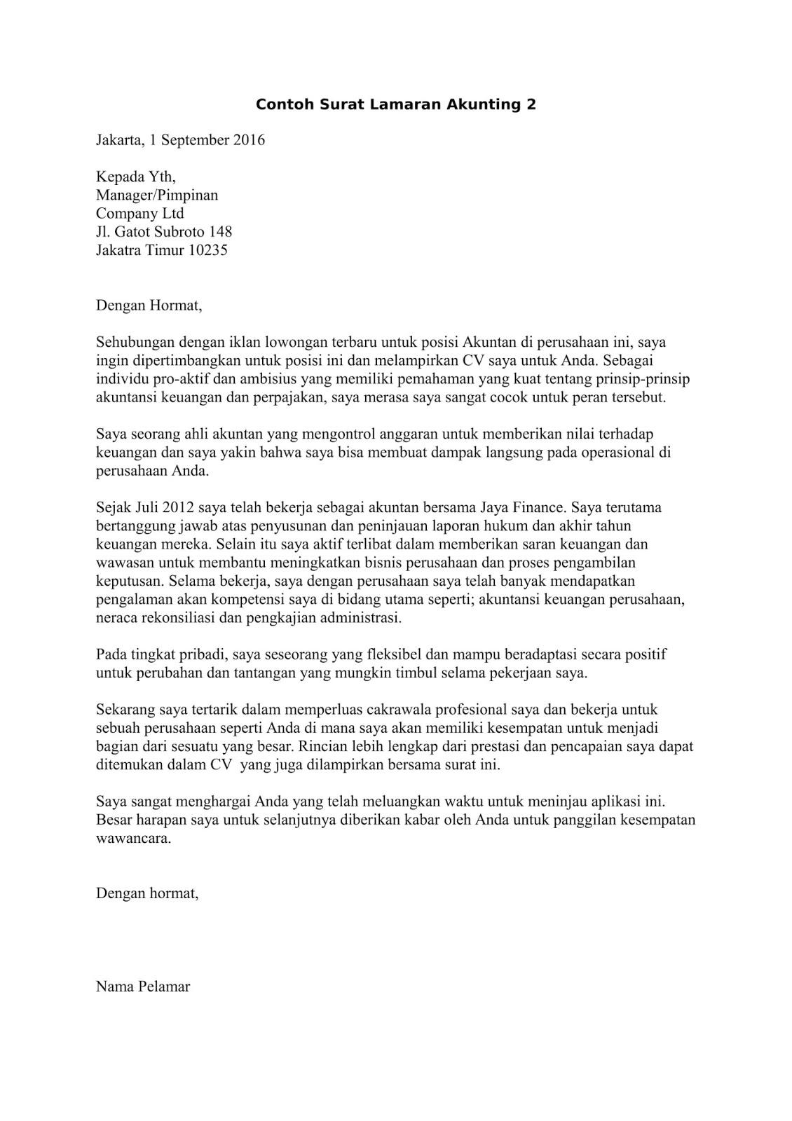 Contoh Surat Lamaran Fresh Graduate Akuntansi