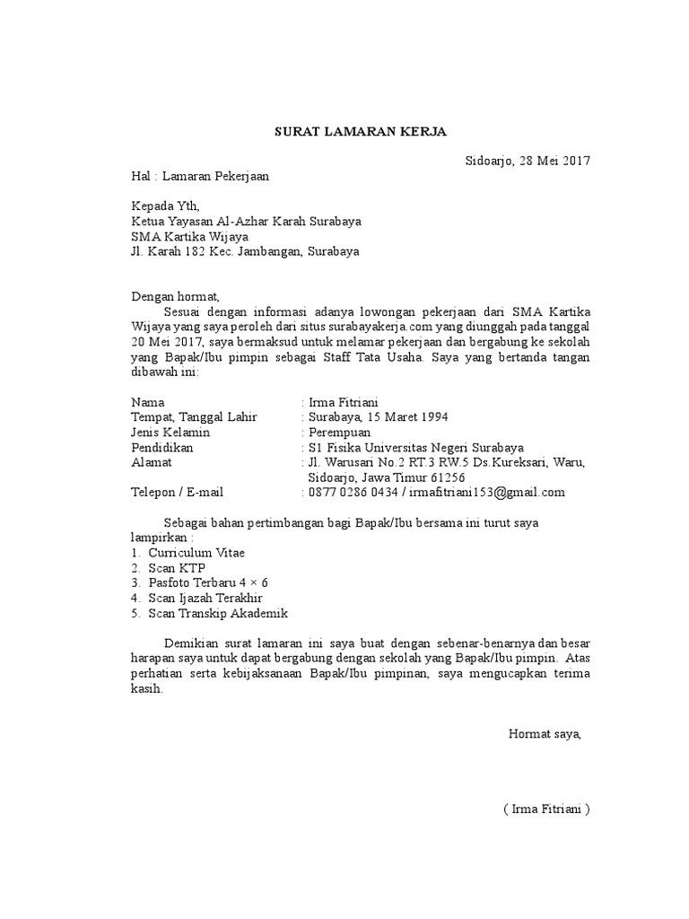 Contoh Surat Lamaran Guru Bimbingan Konseling