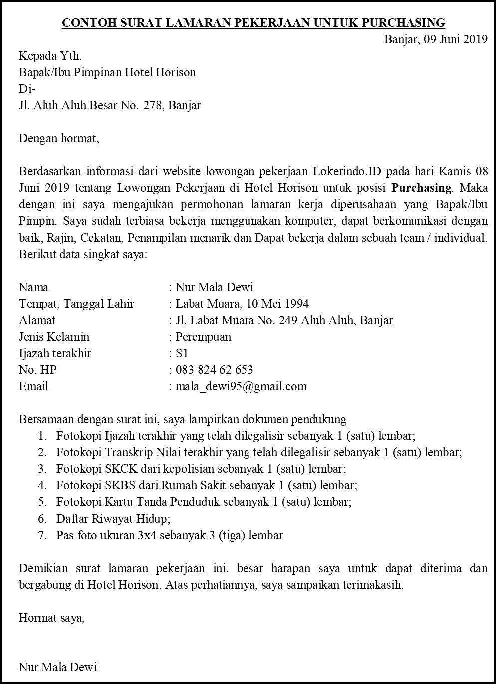 Contoh Surat Lamaran Hotel Yang Baik Dan Benar