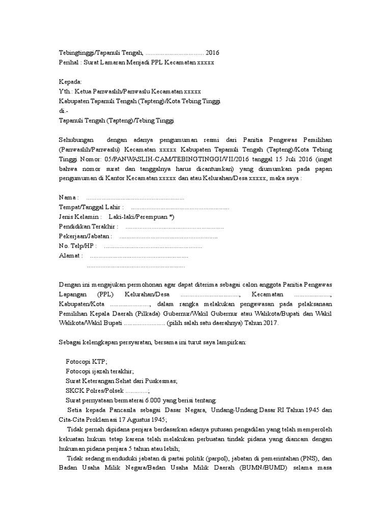Contoh Surat Lamaran Kabupaten Kaur