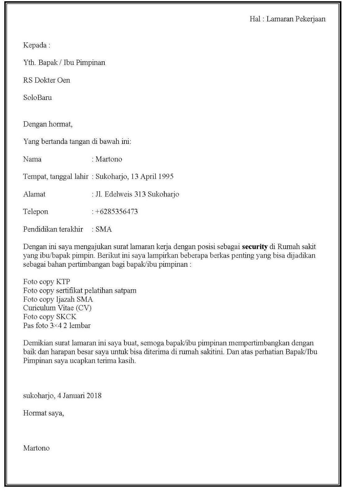 Contoh Surat Lamaran Kantor Pt Jasaraharja